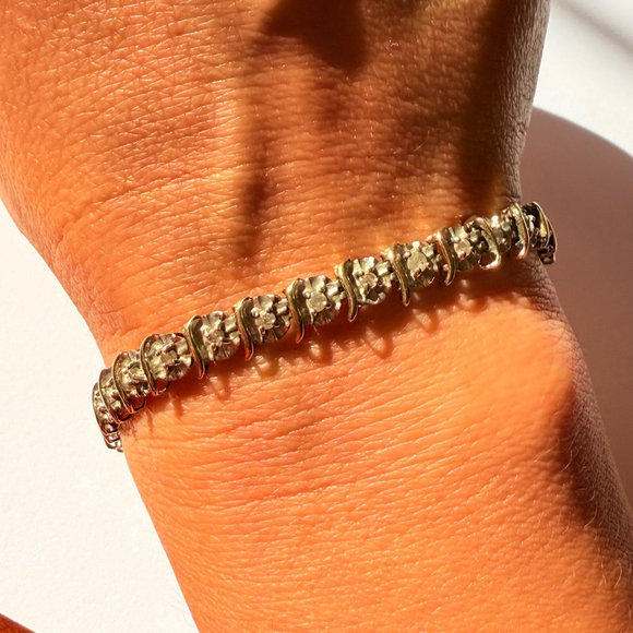 10K Solid Yellow & White Gold 1.00 CTW Diamond 7" S Link Tennis Line Bracelet - Picture 3 of 10